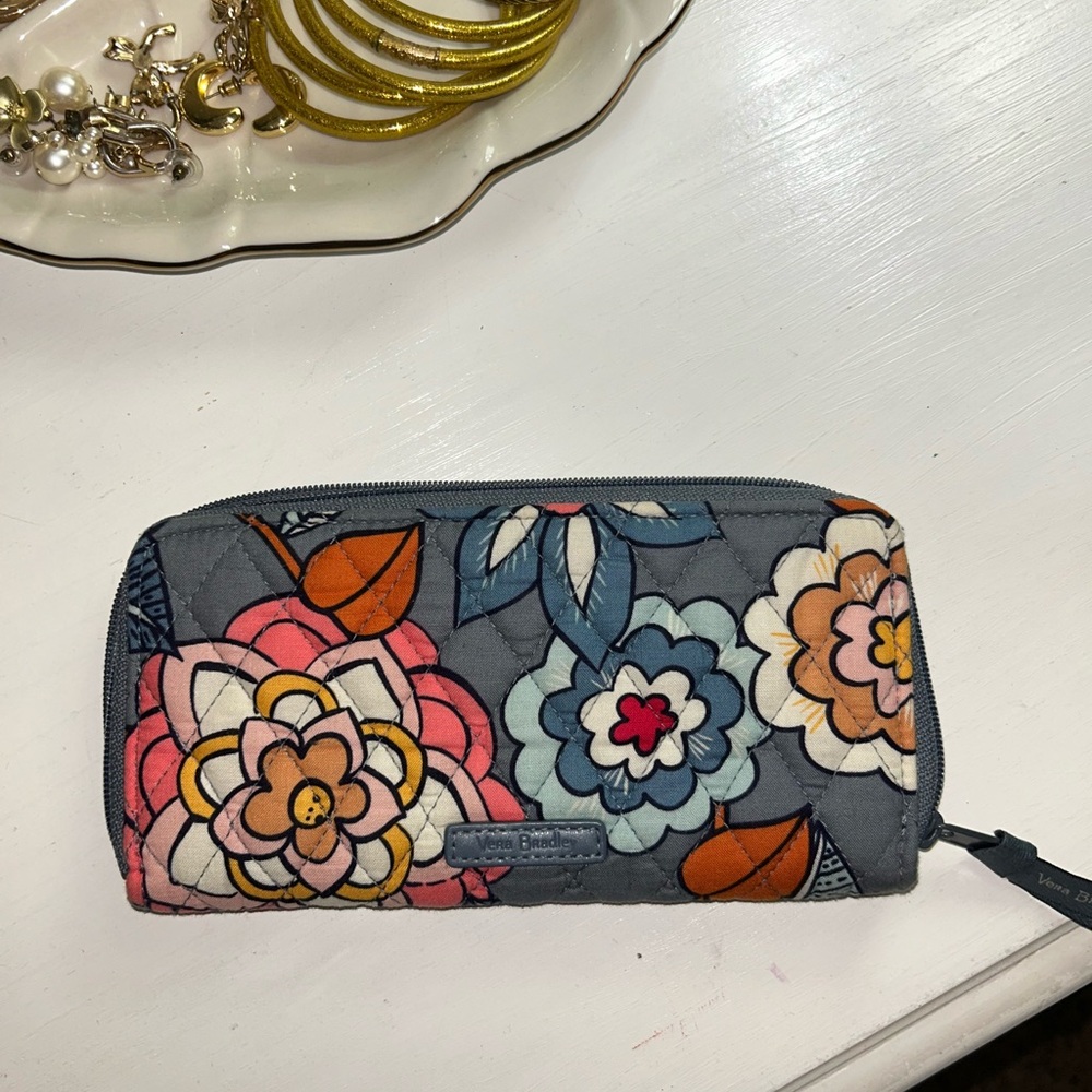 Vera Bradley Gray Wallet with Colorful Floral Design
